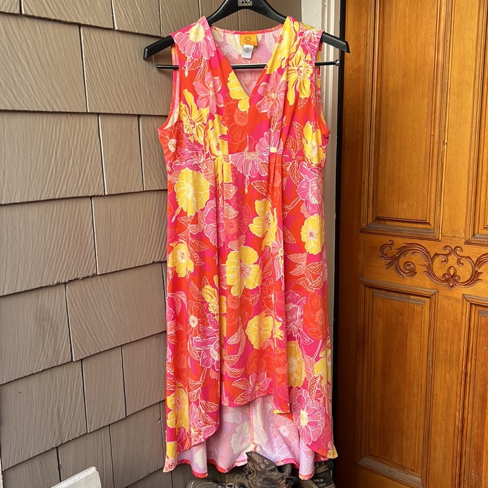 Ruby Red petite size L Floral Sleeveless Dress‎ - Pink and Yellow - Picture 7 of 11